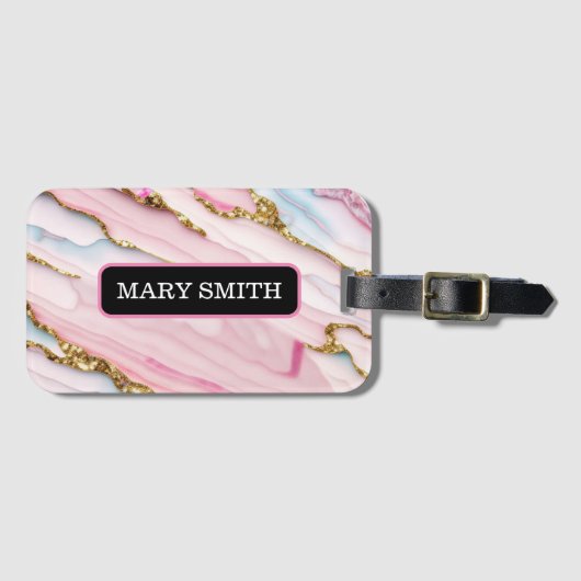 Agaat Marmer Trendy Blauw Roze Goud Collectie Bagagelabel (Voorkant (horizontaal))