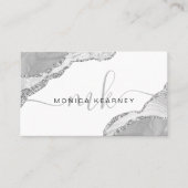 Agaat Marmer Zilver Grijs Glitter Monogram Visitekaartje (Voorkant)