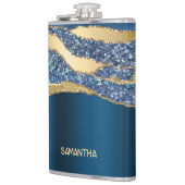 Agaat naam blauw goud glitter marmer classy heupfles (Links)