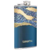Agaat naam blauw goud glitter marmer classy heupfles (Rechts)