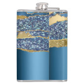 Agaat naam blauw goud glitter marmer classy heupfles (Achterkant)