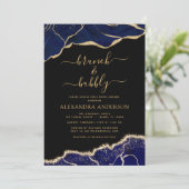 Agaat Navy Blauw Goud Brunch & Bubble Vrijgezellen Kaart (Staand voorkant)