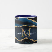 Agaat Navy Blauw Goud Marmer Custom Naam Mok (Midden)