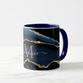 Agaat Navy Blauw Goud Marmer Custom Naam Mok (Voorkant rechts)