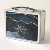 Agaat Navy Blauw Goud Naam Letter Metalen Lunchbox (Achterkant)