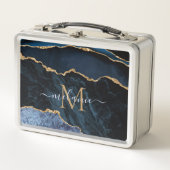 Agaat Navy Blauw Goud Naam Letter Metalen Lunchbox (Voorkant)