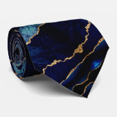 Agaat Navy Blauw Goud Stropdas (Opgerold)