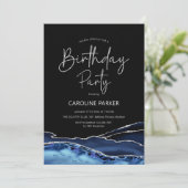 Agaat Navy Blue Black Silver Verjaardag Elke leeft Kaart (Staand voorkant)