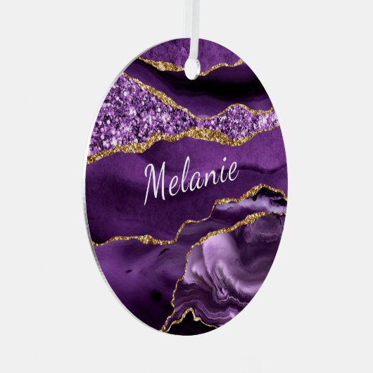 Agaat Paarse Goud Aangepaste Naam Kerstmis Ornamen Metalen Ornament (Voorkant Rechts)