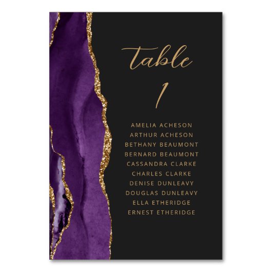 Agaat Paarse Goud Modern Script Dark Wedding Kaart (Voorkant)