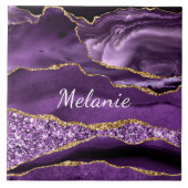 Agaat Paarse Gouden Aangepaste Naam Keramische Teg Tegeltje (Voorkant)