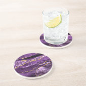 Agaat Paarse Gouden Glitter Cusrom Jouw naam Onder Zandsteen Onderzetter (Zijkant)