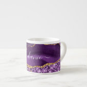 Agaat Paarse Gouden Glitter Custom Name Espresso C Kop (Voorkant rechts)
