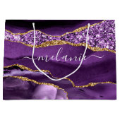 Agaat Paarse Gouden Glitter Custom Name Gift Bag Groot Cadeauzakje (Voorkant)