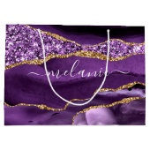 Agaat Paarse Gouden Glitter Custom Name Gift Bag Groot Cadeauzakje (Achterkant)