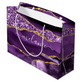 Agaat Paarse Gouden Glitter Custom Name Gift Bag Groot Cadeauzakje (Achterkant Gekanteld)