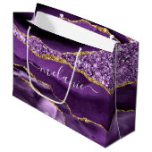Agaat Paarse Gouden Glitter Custom Name Gift Bag Groot Cadeauzakje (Voorkant Gekanteld)