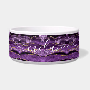 Agaat Paarse Gouden Glitter Custom Name Pet Bowl Voerbakje