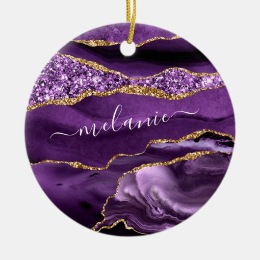 Agaat Paarse Gouden Glitter Jouw naam Ornament Gif (Voorkant)