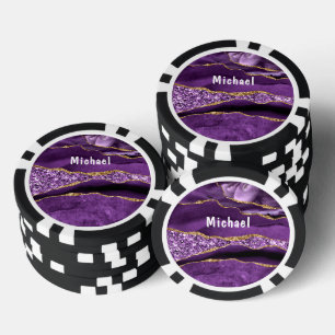 Agaat Paarse Gouden Marmeren Custom Naam Poker Chi Chips