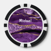 Agaat Paarse Gouden Marmeren Custom Naam Poker Chi Poker Chips (Voorkant)