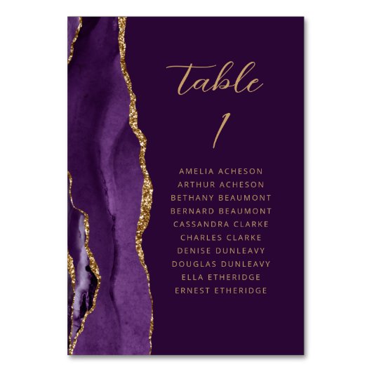 Agaat Paarse Gouden Pruim Modern Script Bruiloft Kaart (Achterkant)