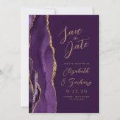 Agaat Paarse Gouden Pruim Modern Script Bruiloft Save The Date (Voorkant)