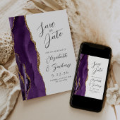 Agaat Paarse Gouden Pruim Modern Script Bruiloft Save The Date