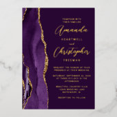 Agaat Paarse gouden script pruim bruiloft Folie Uitnodiging (Voorkant)