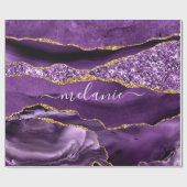 Agaat Paarse Marmeren Custom Name Wrapping Paper Cadeaupapier (Vlak)