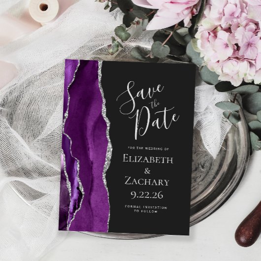 Agaat Paarse Silver Dark Save the Date Briefkaart
