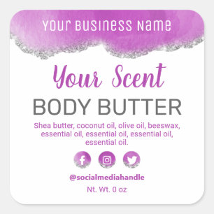 Agaat Paarse Silver Glitter Wit Productlabels Vierkante Sticker