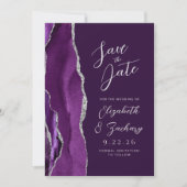 Agaat Paarse Silver Plum Script Wedding Suite Save The Date (Voorkant)