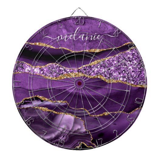 Agaat Paarse Violet Gold Custom Naam Dart Board Dartbord (Voorkant)
