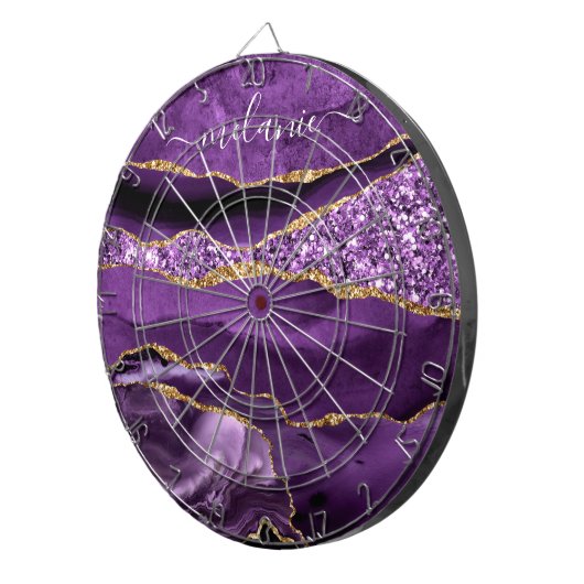 Agaat Paarse Violet Gold Custom Naam Dart Board Dartbord (Voorkant Rechts)