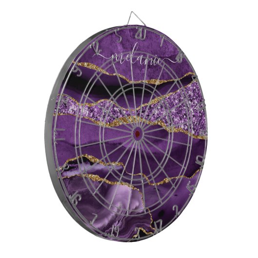Agaat Paarse Violet Gold Custom Naam Dart Board Dartbord (Voorkant Links)