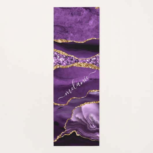 Agaat Paarse Violet Gold Custom Naam Yoga Mat (Achterkant)