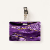 Agaat Paarse Violet Goud Glitter Custom Name Badge (Voorkant met clip)