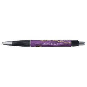 Agaat Paarse Violet Goud Glitter Custom Name Pen