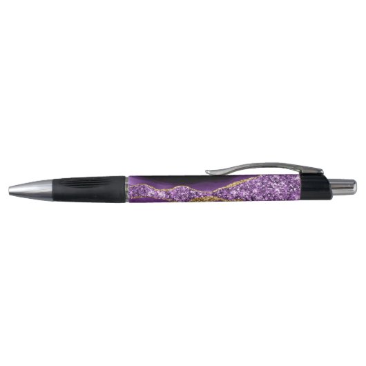 Agaat Paarse Violet Goud Glitter Custom Name Pen (Bovenkant)