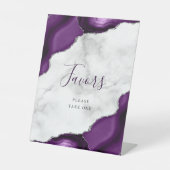 Agaat Paarse zilveren marmeren bruiloft gunsten Reclamebord Met Voetstuk (Voorkant)