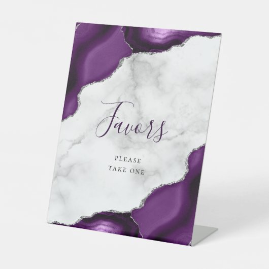 Agaat Paarse zilveren marmeren bruiloft gunsten Reclamebord Met Voetstuk (Voorkant)