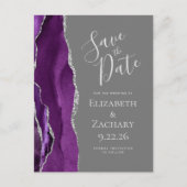 Agaat Paarse zilvergrijs Save the Date Briefkaart (Voorkant)