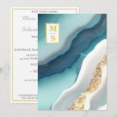 *~ Agaat QR BLAUWGROEN Monogram AR66 RSVP Bruiloft Kaart (Voorkant / Achterkant)