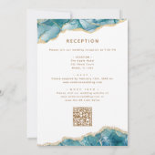 Agaat QR Code Turquoise Blauwgroen Gouden Bruiloft Kaart (Achterkant)
