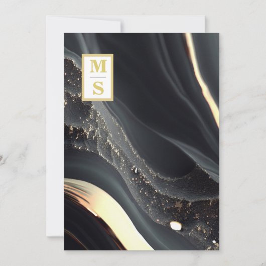 *~ Agaat QR ZWART Goud Monogram AR66 RSVP Bruiloft Kaart (Voorkant)