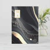 *~ Agaat QR ZWART Goud Monogram AR66 RSVP Bruiloft Kaart (Staand voorkant)