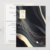 *~ Agaat QR ZWART Goud Monogram AR66 RSVP Bruiloft Kaart (Voorkant / Achterkant)