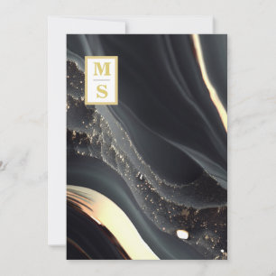 *~ Agaat QR ZWART Goud Monogram AR66 RSVP Bruiloft Kaart