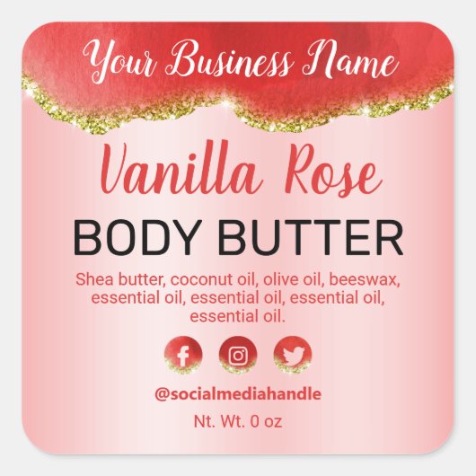  Agaat Red Gold Glitter productetiketten Vierkante Sticker (Voorkant)